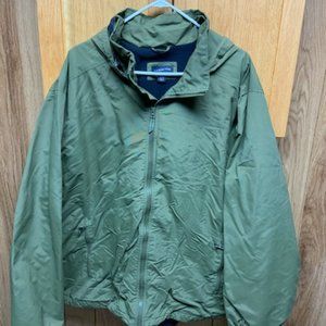 Lands End men’s olive green fleece lined nylon hooded jacket / size XXL